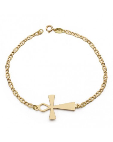 Pulsera oro 18k cruz egipcia ankh 19cm