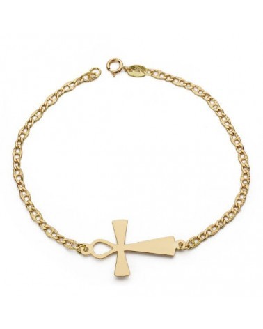 Pulsera oro 18k cruz egipcia ankh 19cm