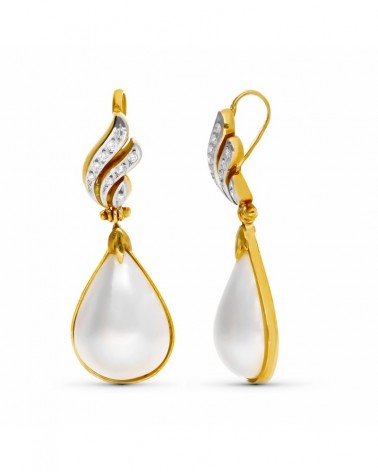 Colgante oro 18k perla japonesa pera circonitas