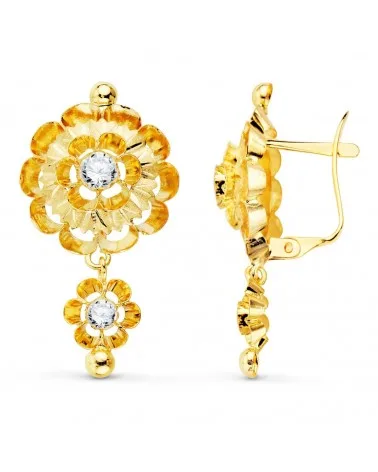 Pendientes oro 18k flor circonita cierre catalán