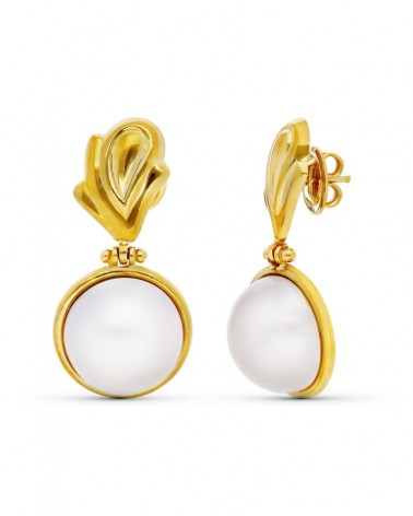 Pendientes oro 18k perla japonesa largos presión