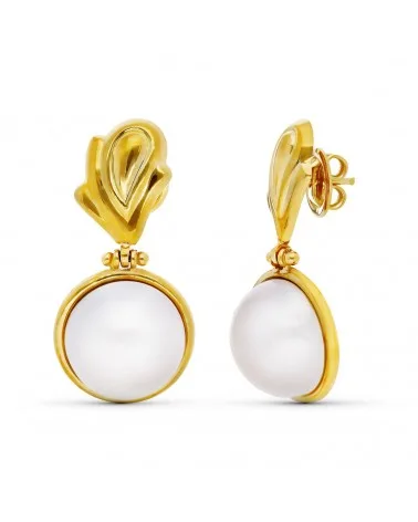Pendientes oro 18k perla japonesa largos presión