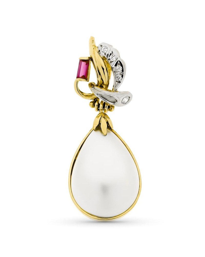 Colgante oro 18k bicolor con perla y circonita 36x14mm