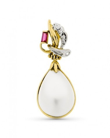 Colgante oro 18k bicolor con perla y circonita 36x14mm