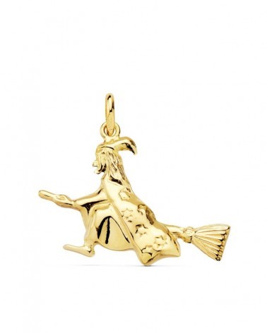 Colgante oro 18k bruja amuleto 22x16mm