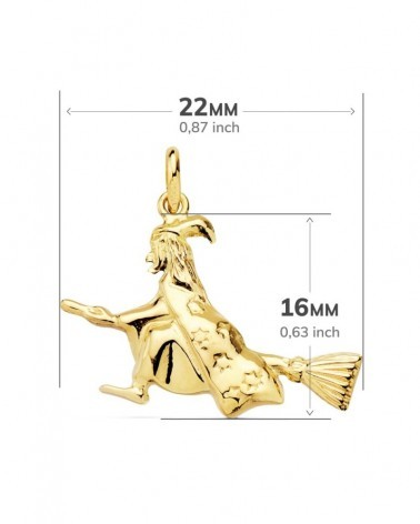 Colgante oro 18k bruja amuleto 22x16mm