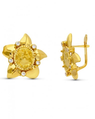Pendientes oro 18k estrella moneda madre 18x18 mm