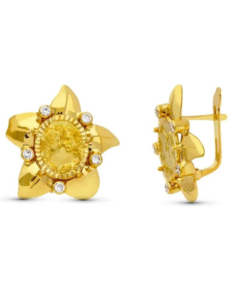 Pendientes oro 18k estrella moneda madre 18x18 mm