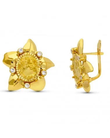 Pendientes oro 18k estrella moneda madre 18x18 mm