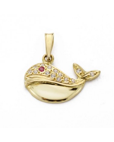 Colgante oro 18k ballena circonitas 13x19 mm