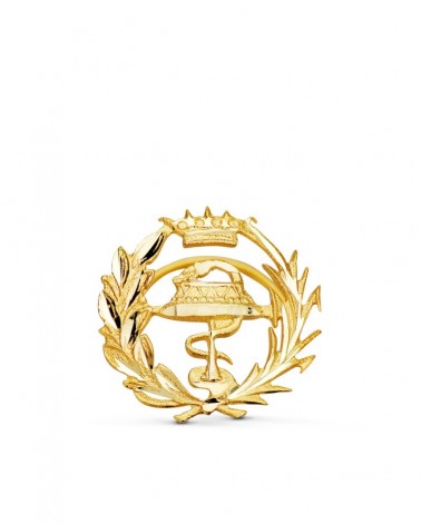 Insignia oro 18k farmacia corona laurel 15mm