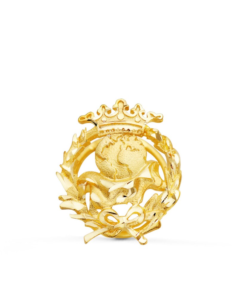 Insignia oro 18k geografía con corona 17x14mm