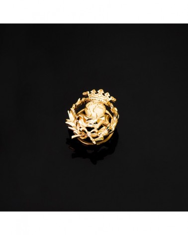 Insignia oro 18k geografía con corona 17x14mm