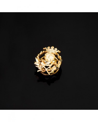 Insignia oro 18k geografía con corona 17x14mm