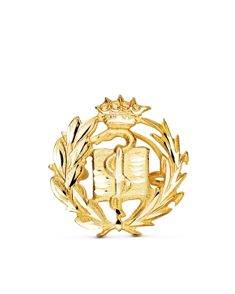 Insignia oro 18k medicina corona laurel 16x15mm