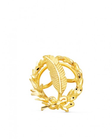Insignia oro 18k periodismo con pluma y corona laurel
