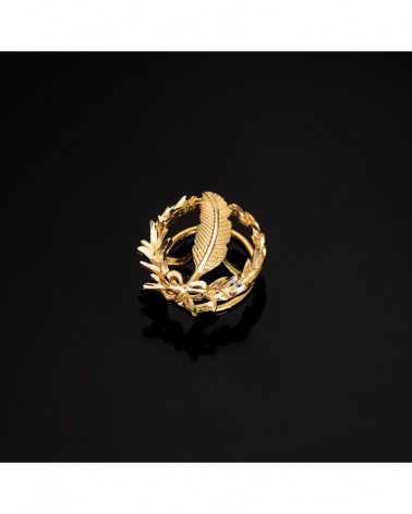 Insignia oro 18k periodismo con pluma y corona laurel