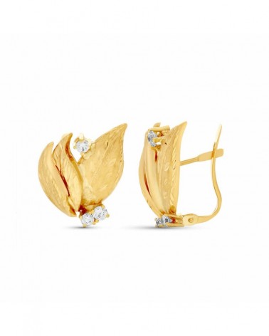 Pendientes oro 18k hojas lapidadas cierre catalán