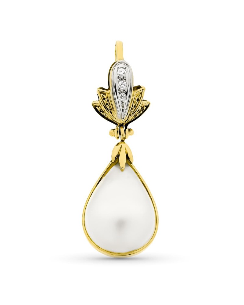 Colgante oro 18k bicolor perla japonesa 36x14mm