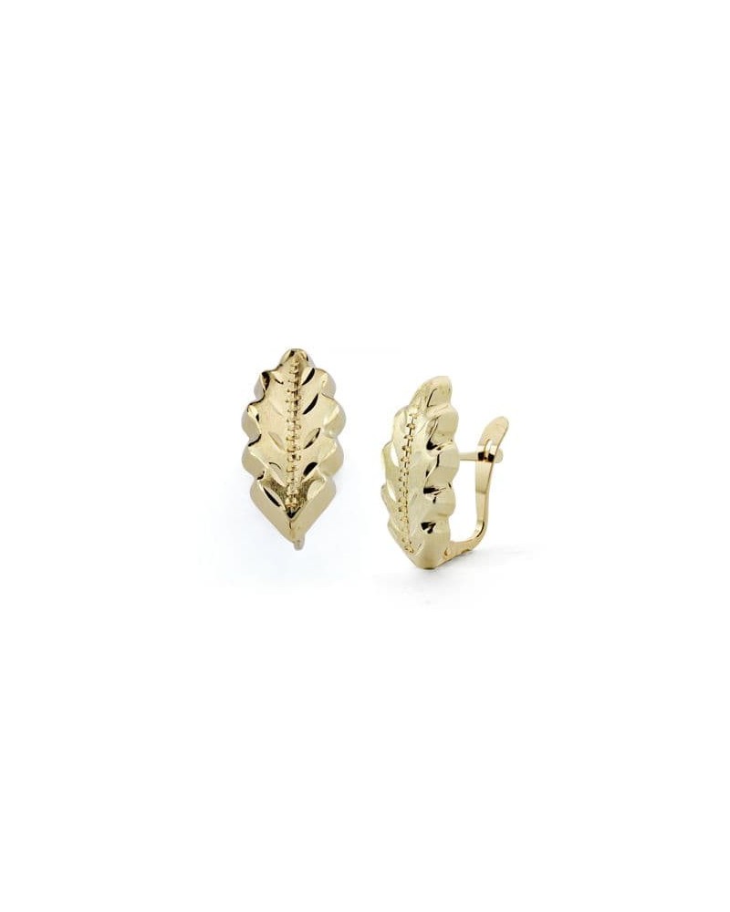 Pendientes oro 18k hoja lapidada 18x8mm cierre catalán