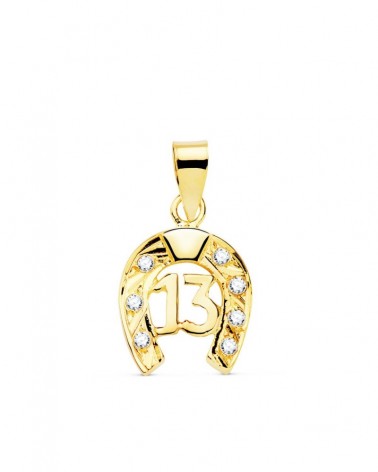 Colgante oro 18k herradura número 13 circonita