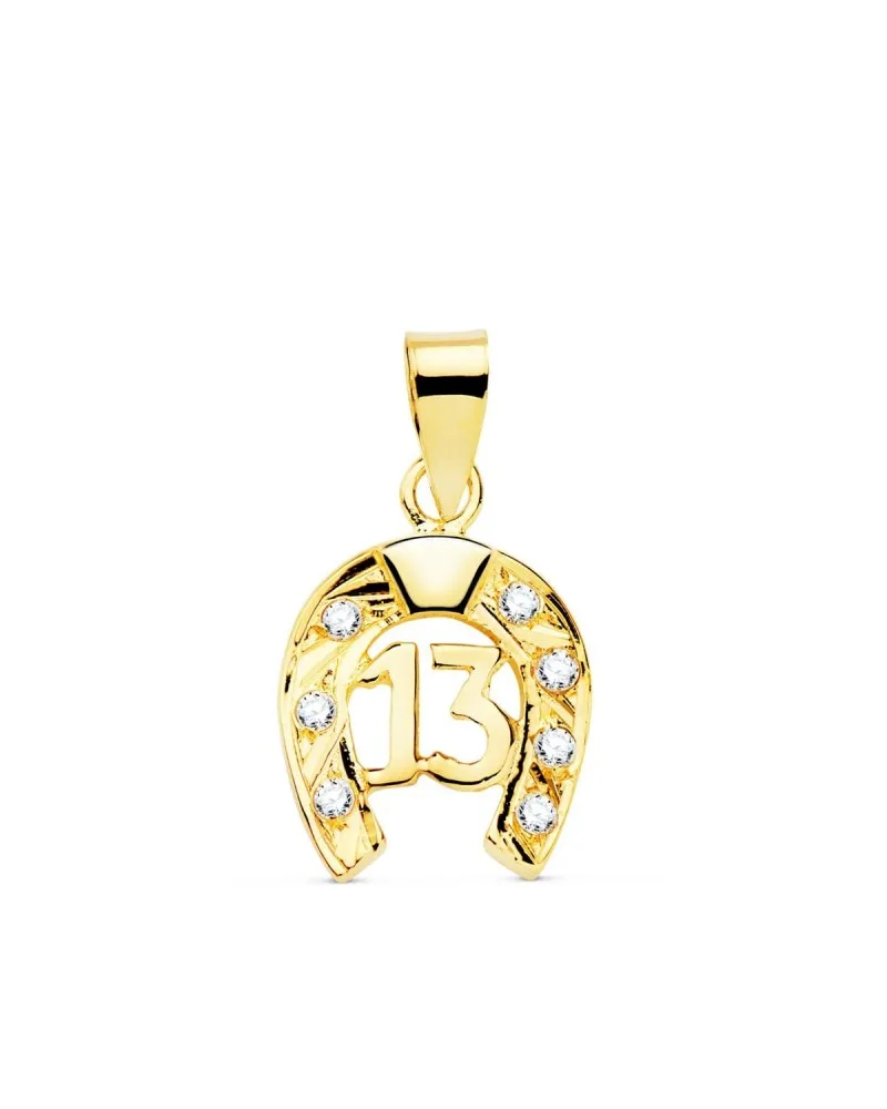 Colgante oro 18k herradura número 13 circonita