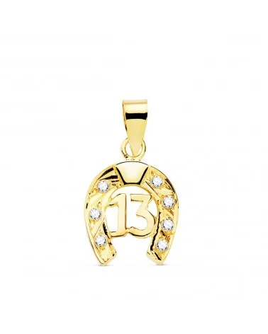 Colgante oro 18k herradura número 13 circonita