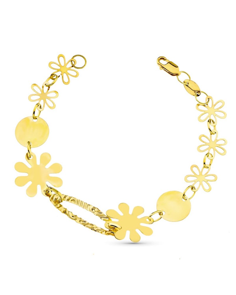 Pulsera oro 18k flores amarillo 19cm