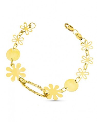 Pulsera oro 18k flores amarillo 19cm