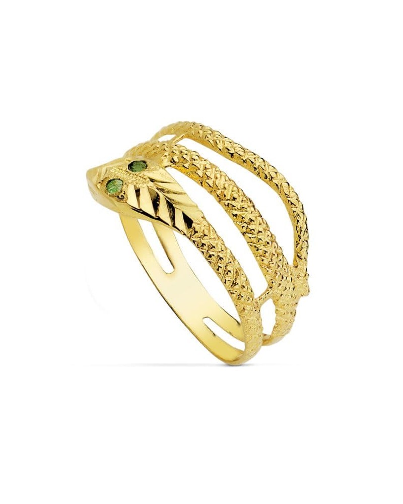 Sortija oro 18k serpiente esmeraldas dos vueltas 10mm
