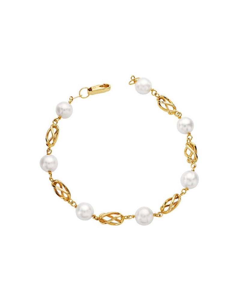 Pulsera oro 18k perlas motivos calados 19,5cm
