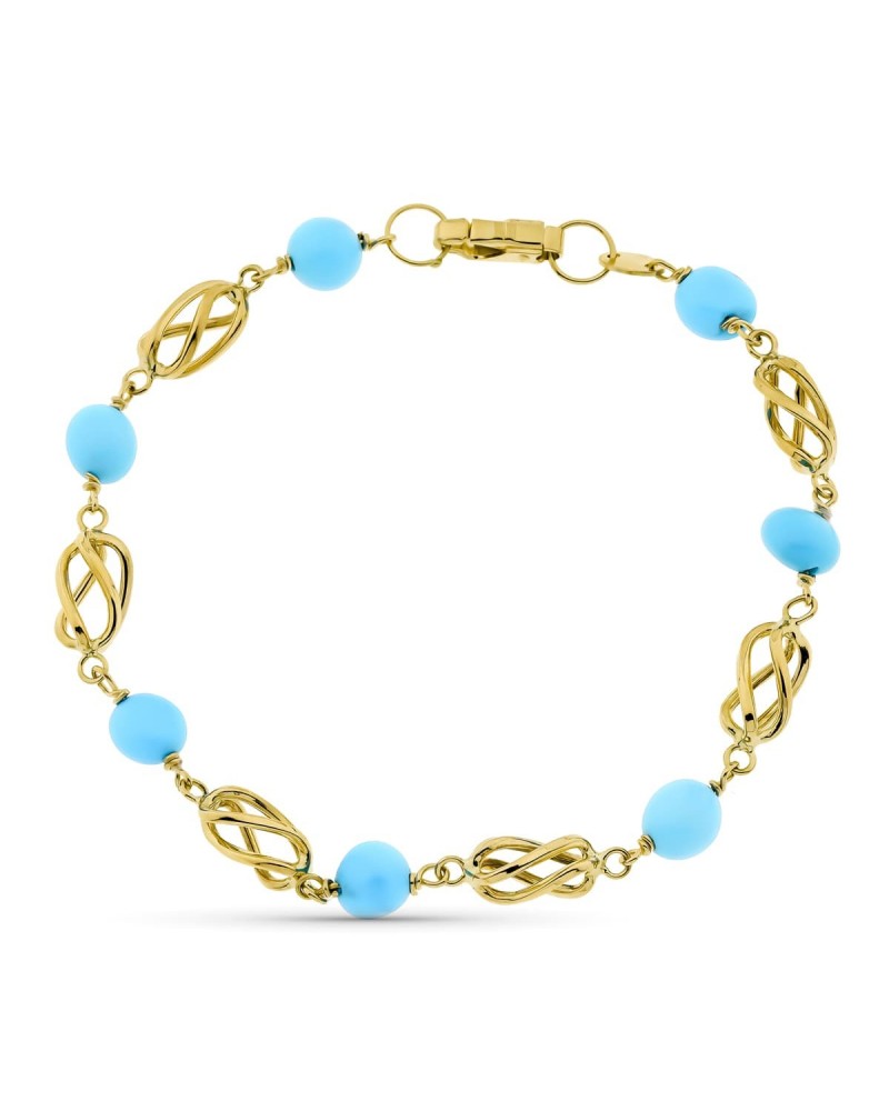 Pulsera oro 18k jaulas infinito turquesa