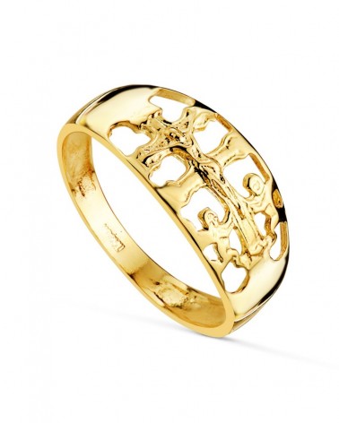 Sortija oro amarillo 18k cruz calada 8mm