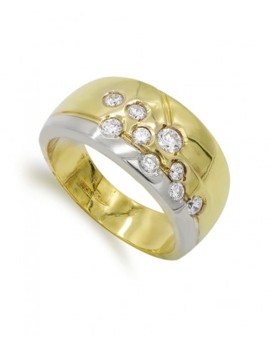 Sortija oro 18k bicolor ancha circonitas 10,5mm