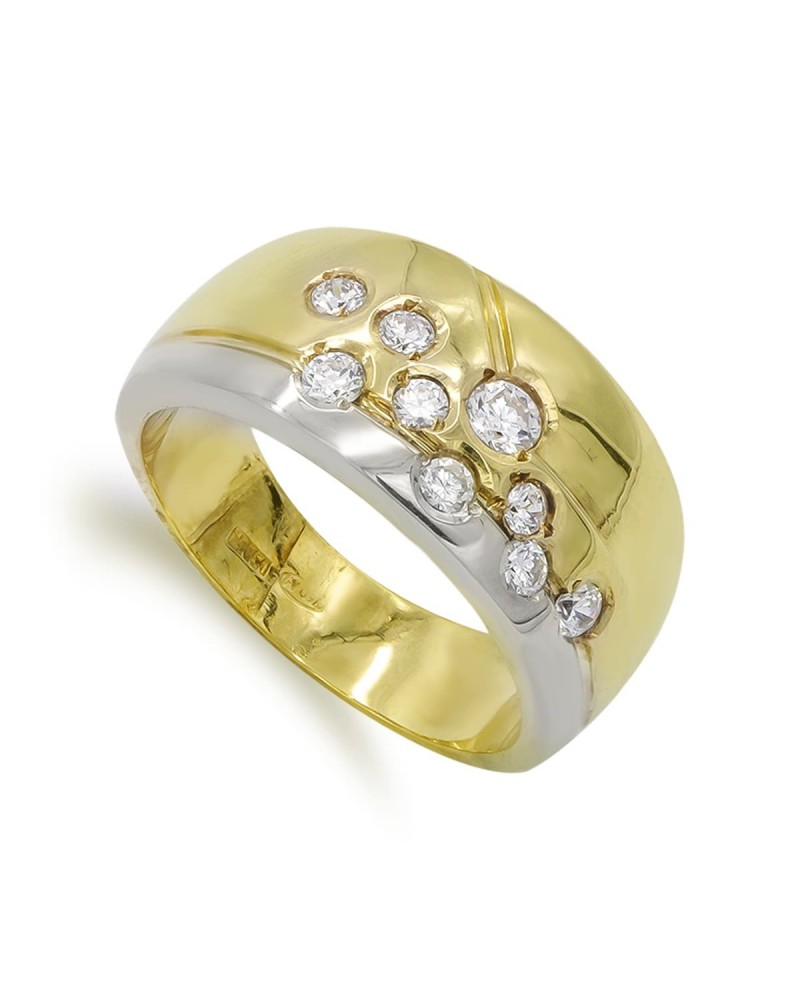 Sortija oro 18k bicolor ancha circonitas 10,5mm