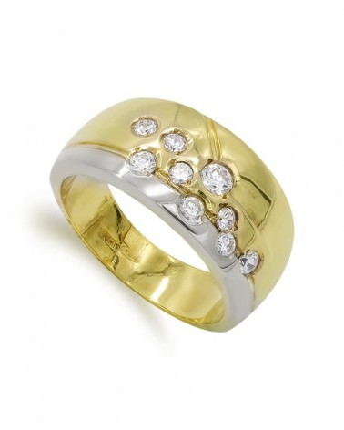 Sortija oro 18k bicolor ancha circonitas 10,5mm