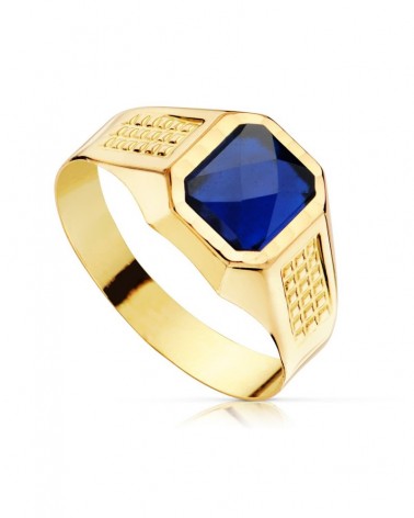 Sello oro 18k niño piedra zafiro 7x6mm