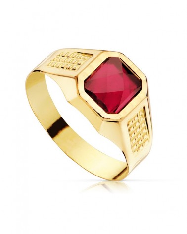 Sello oro 18k amarillo piedra rubí espinel 7x6 mm
