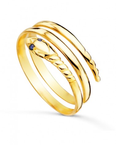 Anillo oro 18k serpiente dos vueltas ojos azules