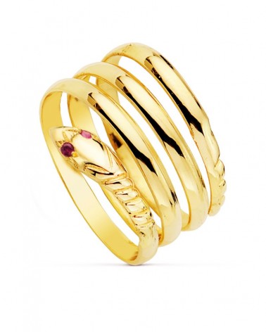 Anillo oro 18k serpiente tres vueltas rubí