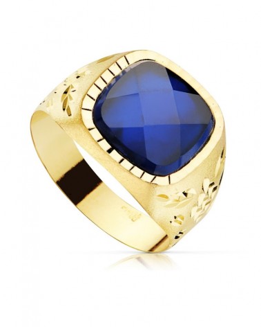 Sello oro amarillo 18k zafiro 11x11mm caballero