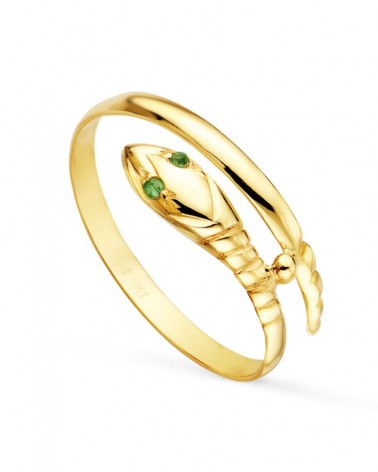 Sortija oro 18k serpiente circonita verde