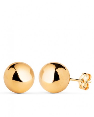 Pendientes oro 9k bola lisa 10mm cierre presión