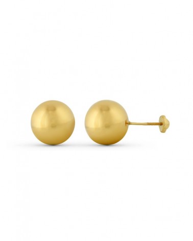 Pendientes oro 9k amarillo bola lisa 12mm cierre tuerca