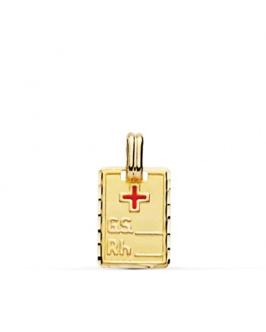 Placa oro 9k grupo sanguíneo cruz roja 16x11mm