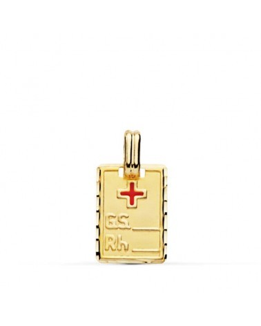 Placa oro 9k grupo sanguíneo cruz roja 16x11mm