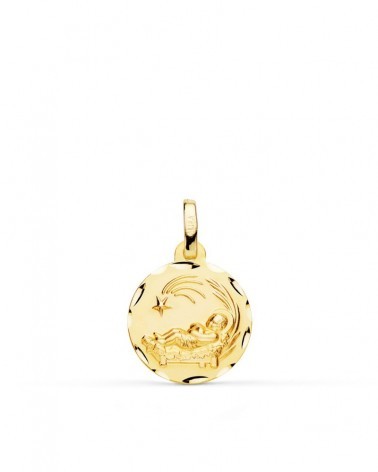 Medalla oro 9k Niño del Pesebre tallada 14mm
