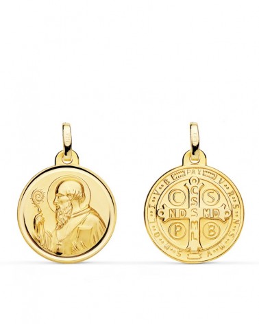 Medalla San Benito oro 9k amarillo bisel 18mm