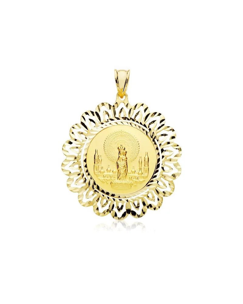 Medalla oro 9k Virgen del Pilar cerco calado 36mm
