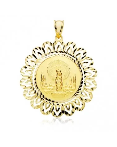 Medalla oro 9k Virgen del Pilar cerco calado 36mm